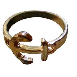 Vintage Gold Tone Anchor  Ring sz 7.5 1970's Fashion Hippy Sailor Girl